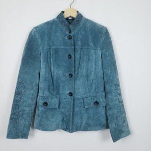 Pamela Mccoy Teal Suede Leather Jacket